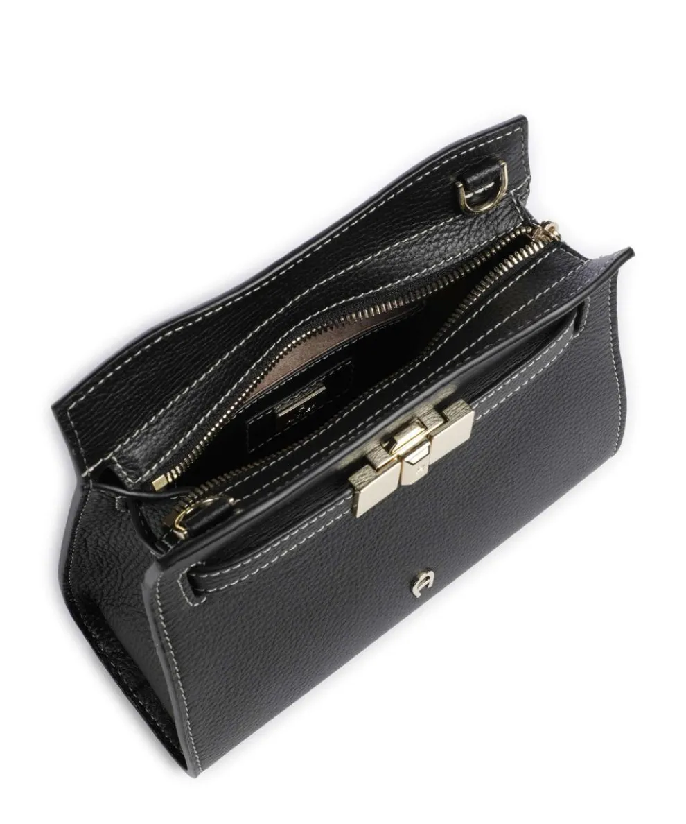 Farah S Umhängetasche genarbtes Rindsleder schwarz