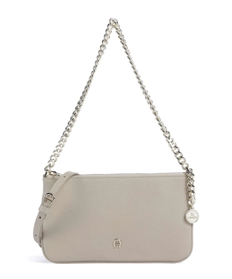 Fashion Schultertasche genarbtes Rindsleder grau