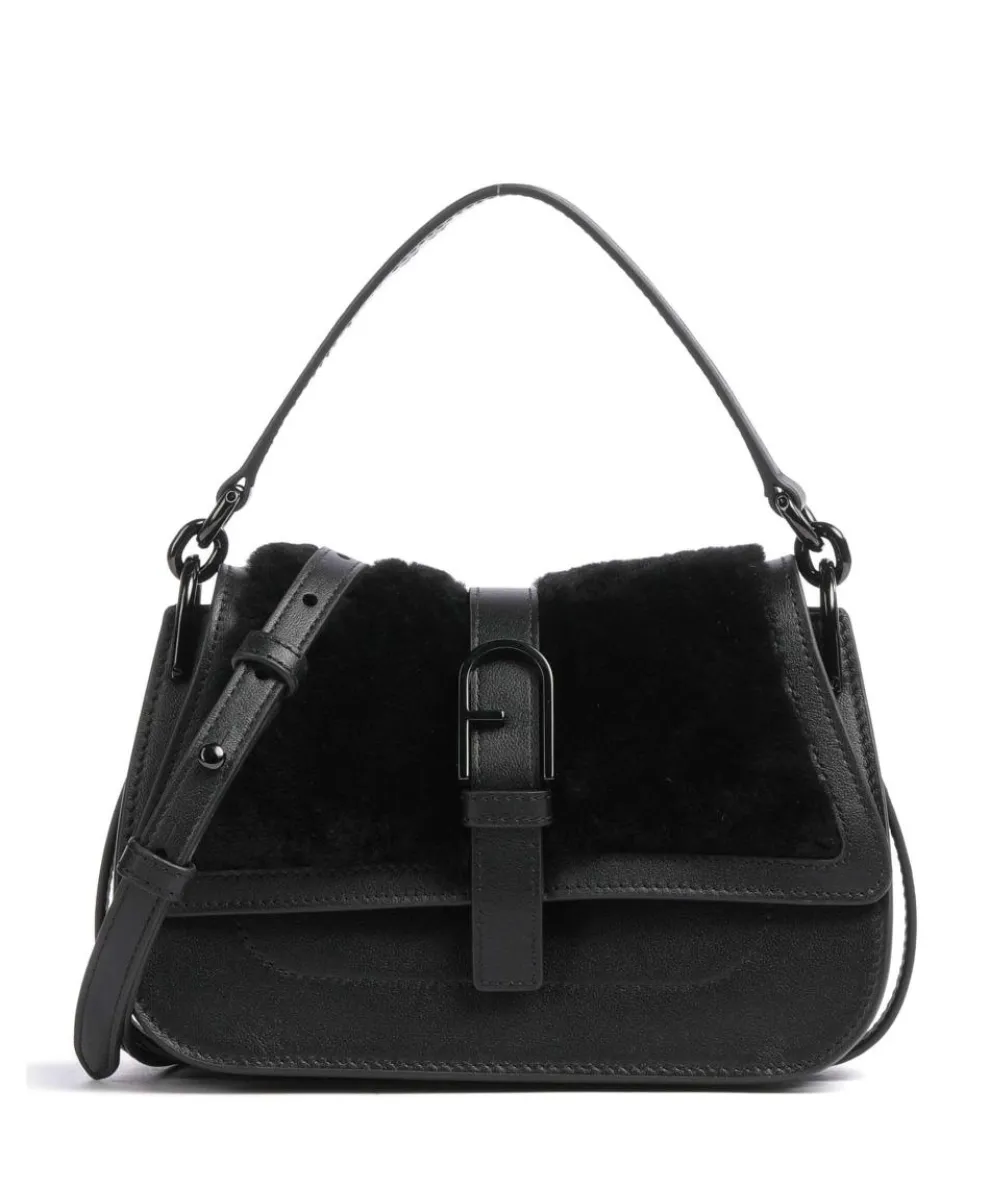 Flow Mini Handtasche fein genarbtes Leder schwarz