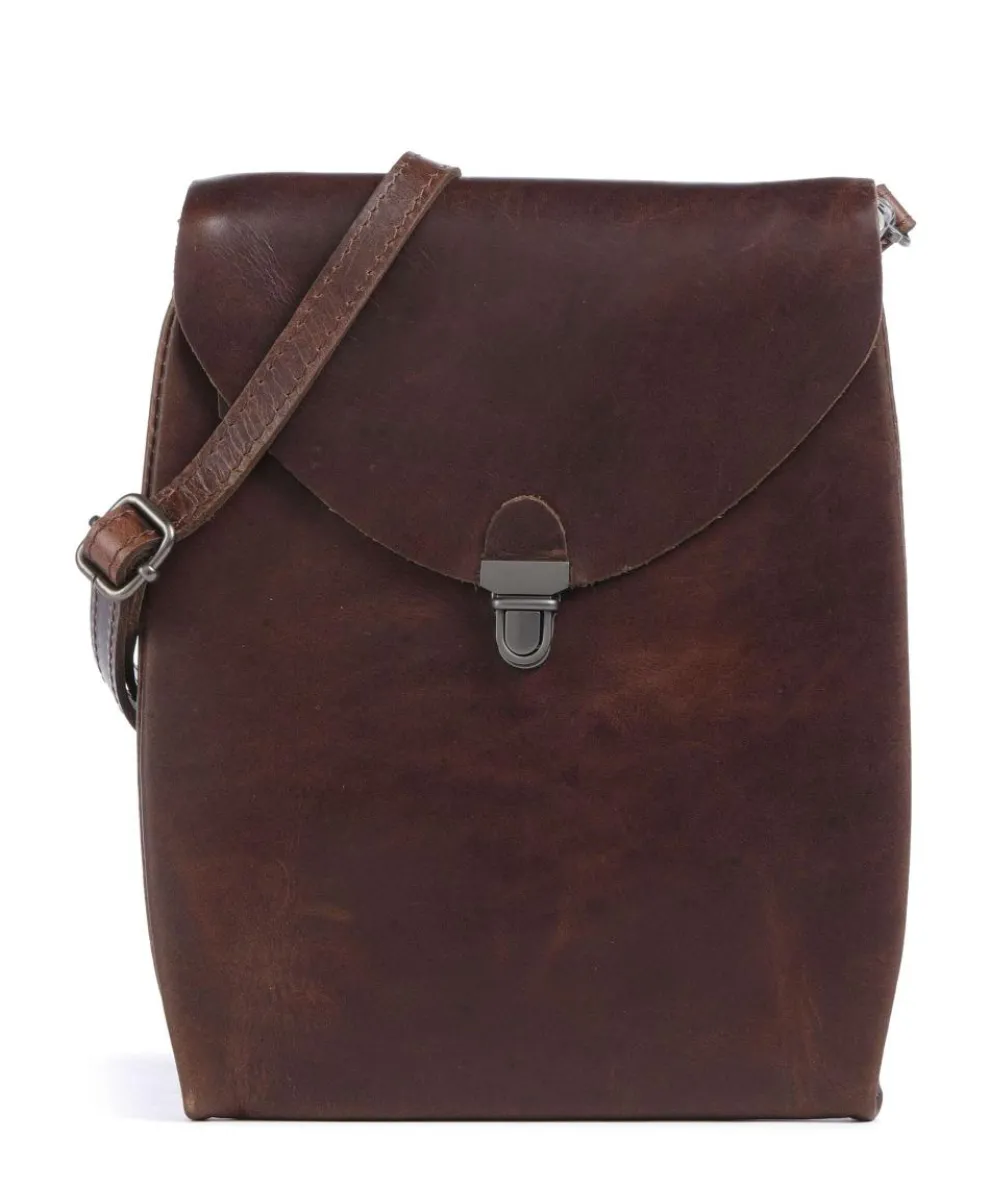 Fold Umhängetasche glattes Rindsleder dunkelbraun