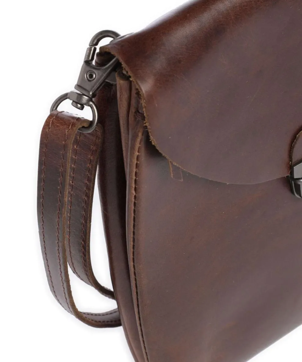 Fold Umhängetasche glattes Rindsleder dunkelbraun