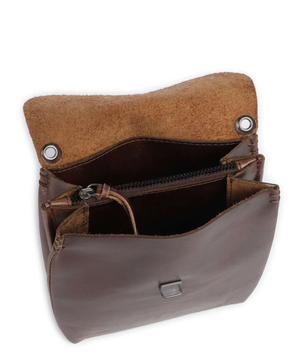 Fold Umhängetasche glattes Rindsleder dunkelbraun