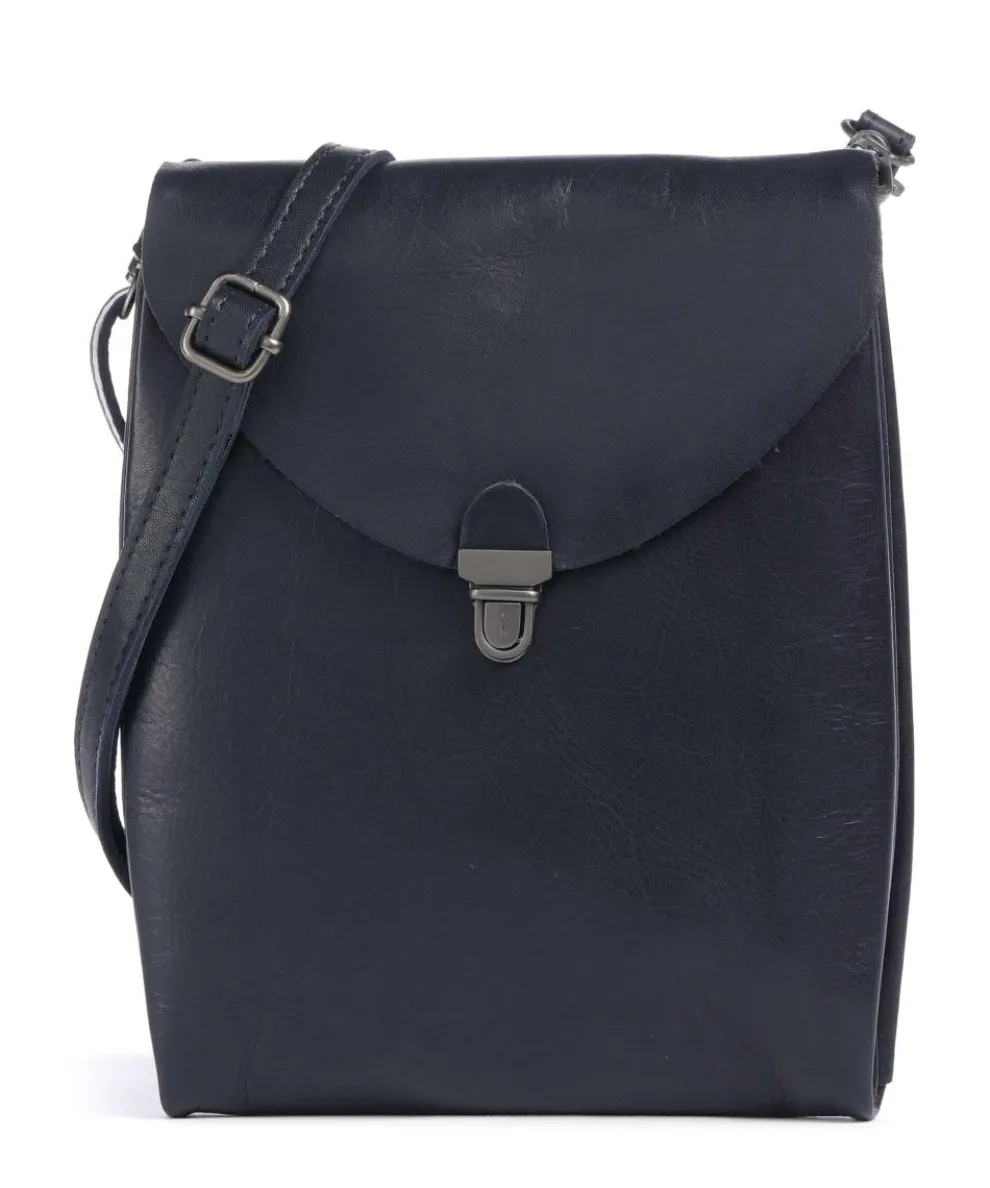 Fold Umhängetasche glattes Rindsleder dunkelblau