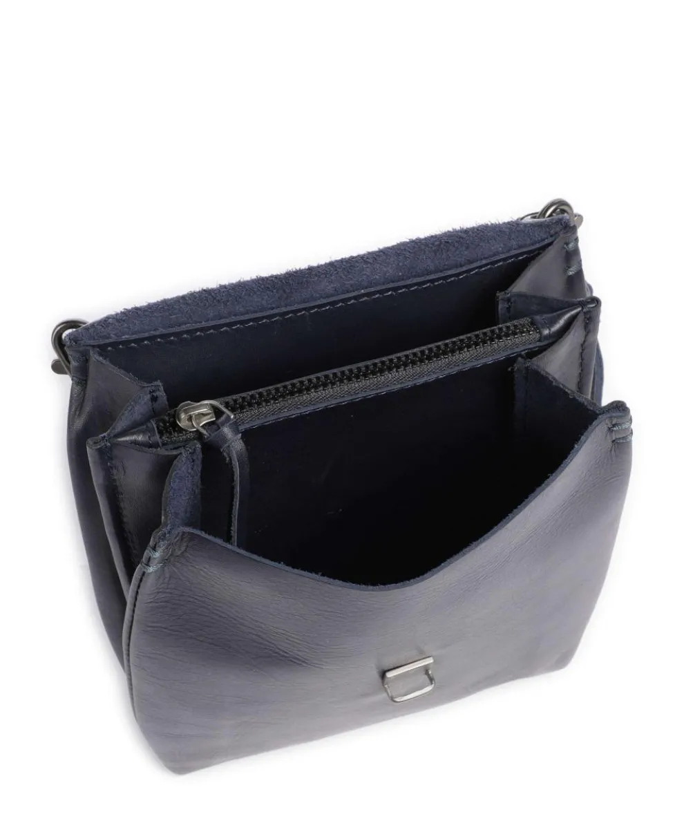 Fold Umhängetasche glattes Rindsleder dunkelblau