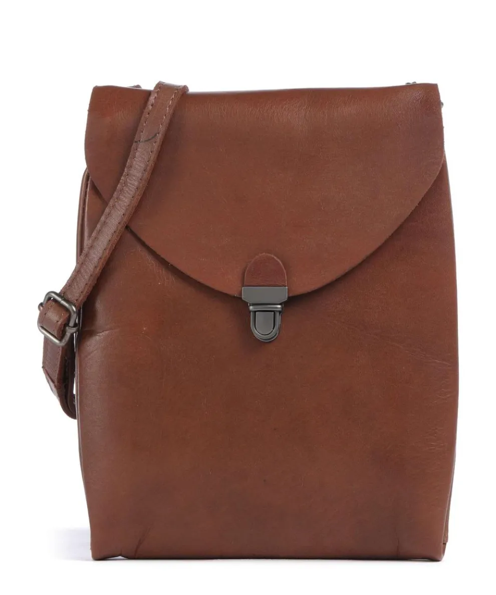 Fold Umhängetasche glattes Rindsleder cognac