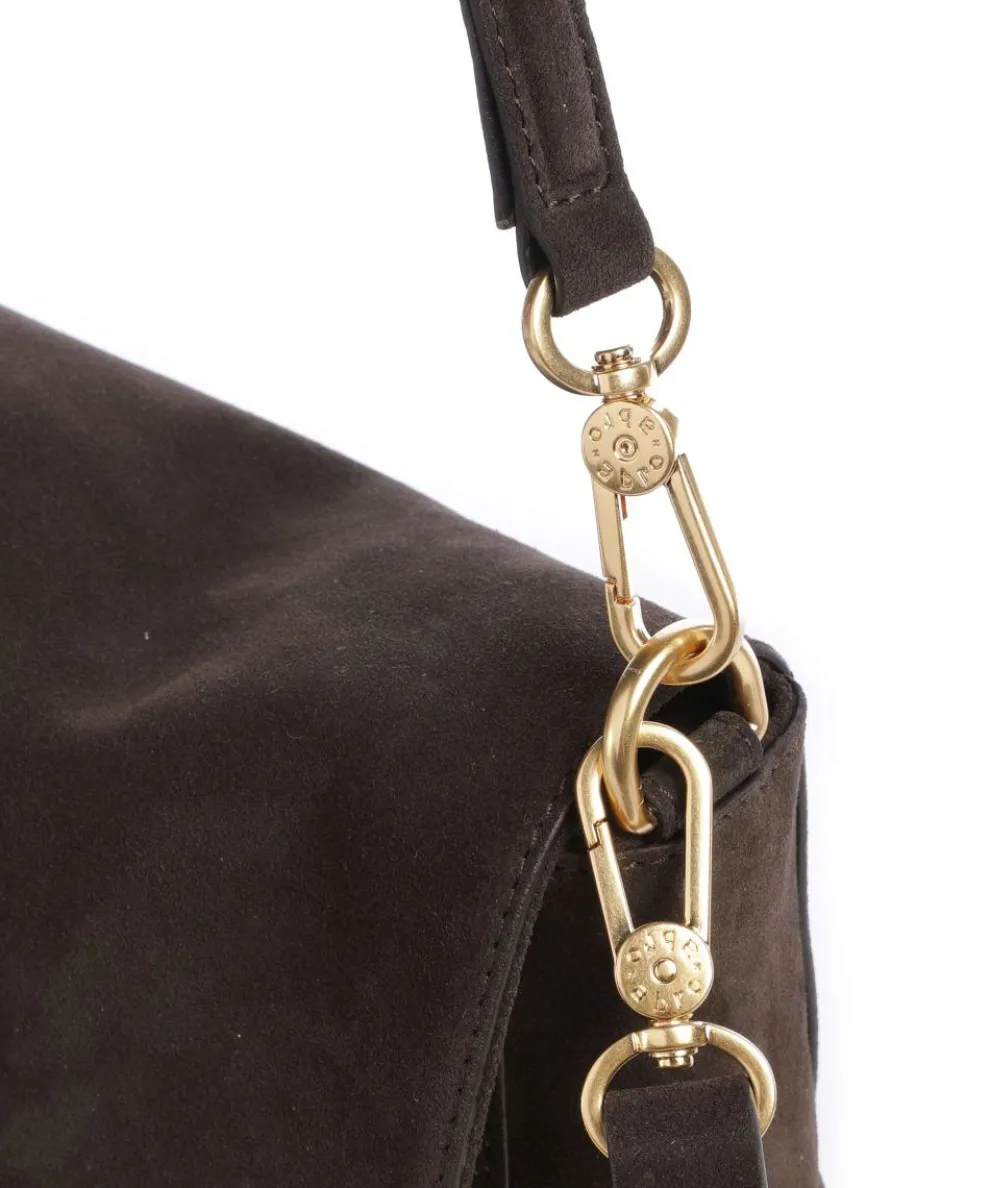 Suede Temi Schultertasche aufgerautes Leder dunkelbraun