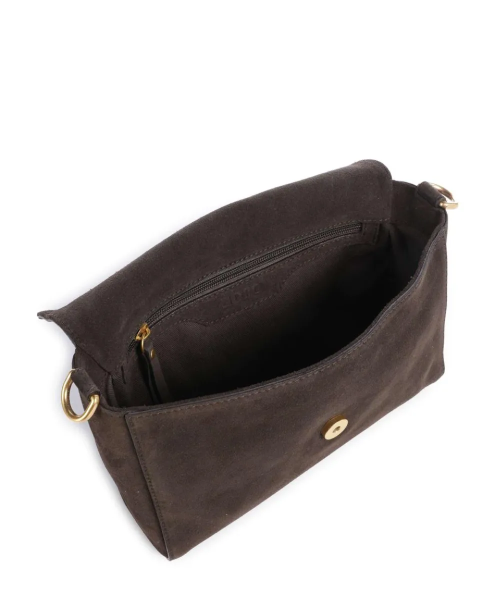 Suede Temi Schultertasche aufgerautes Leder dunkelbraun