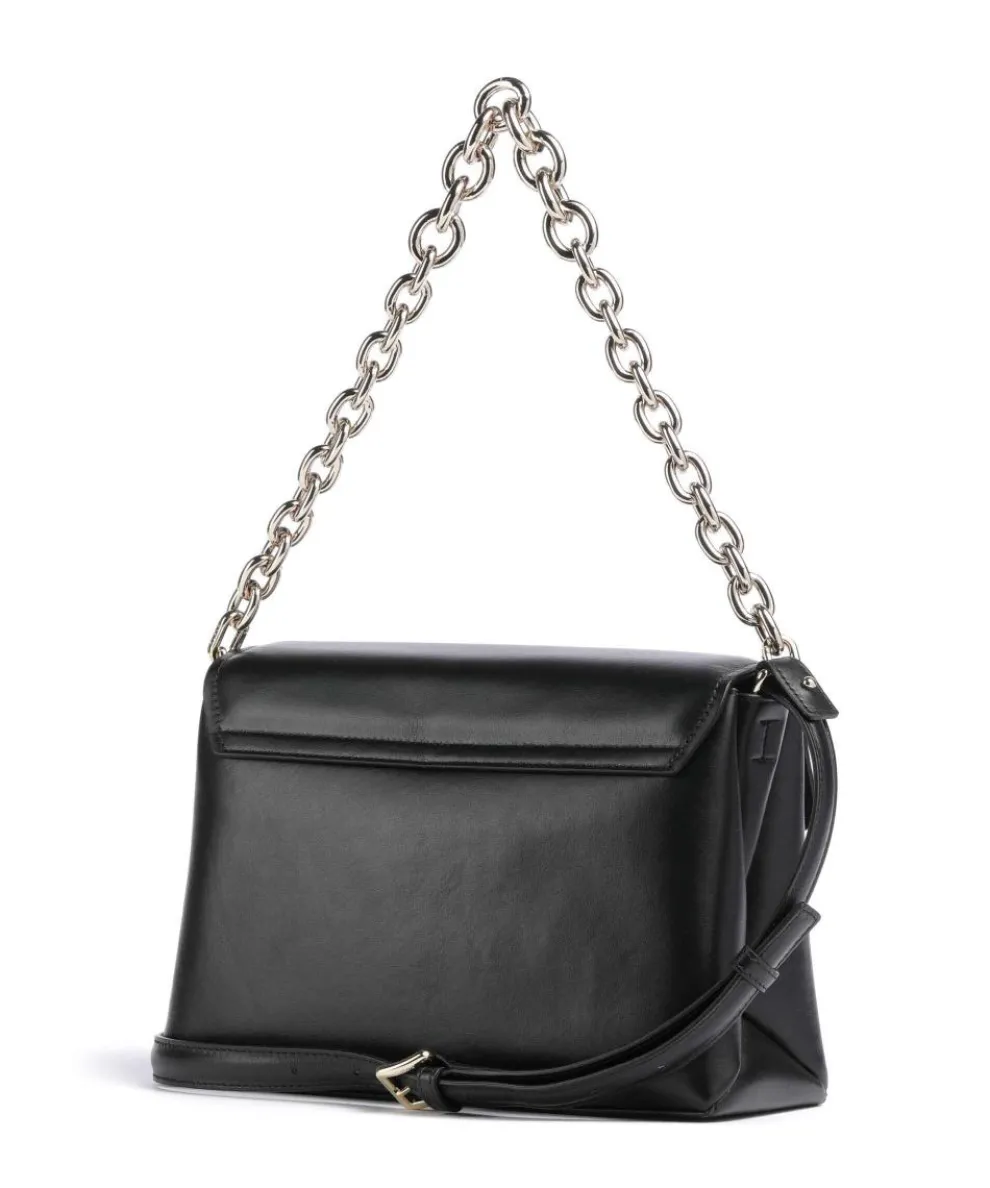 Meridiana M Schultertasche fein genarbtes Kalbsleder schwarz