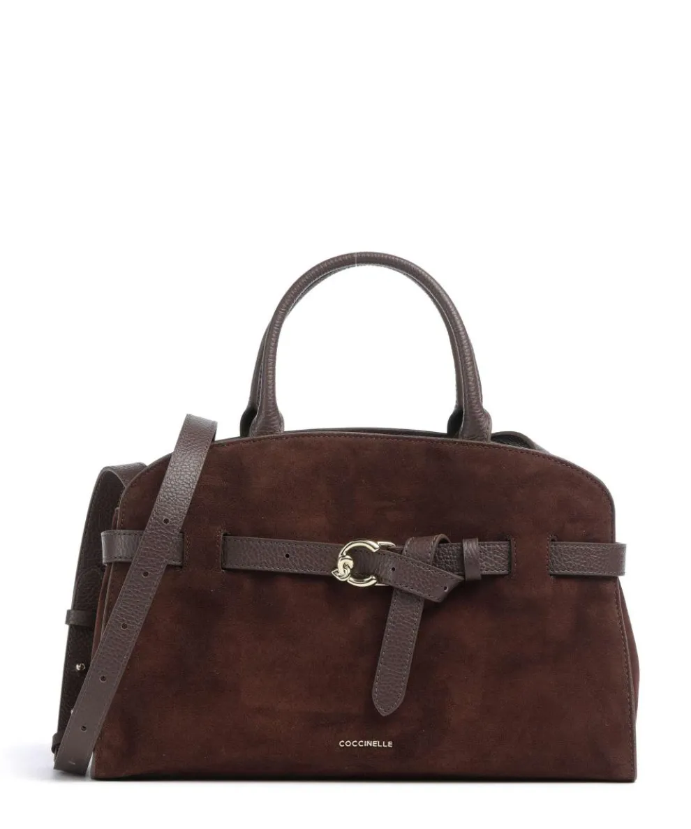 Sabine Suede Handtasche aufgerautes Leder dunkelbraun