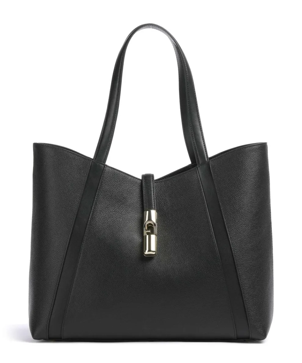 Goccia L Shopper genarbtes Leder schwarz