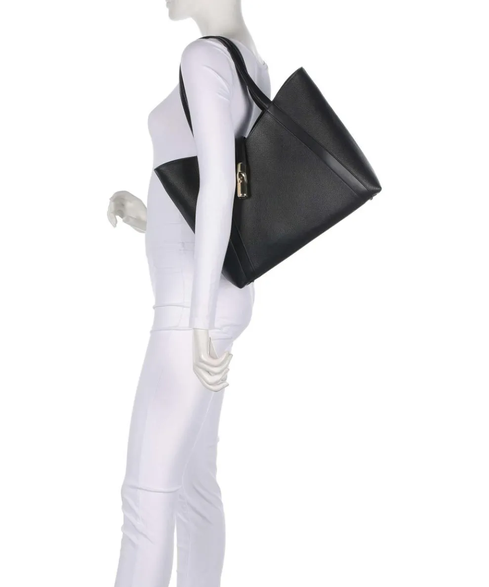 Goccia L Shopper genarbtes Leder schwarz