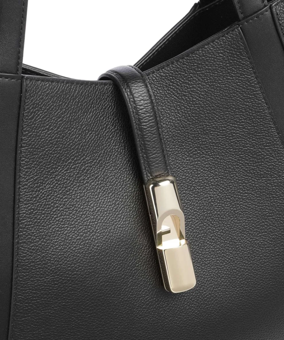 Goccia L Shopper genarbtes Leder schwarz