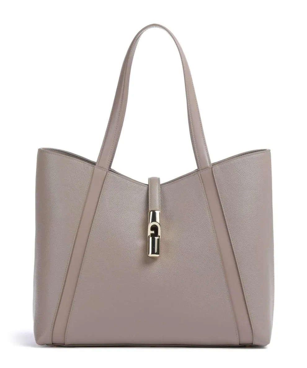 Goccia L Shopper genarbtes Leder taupe