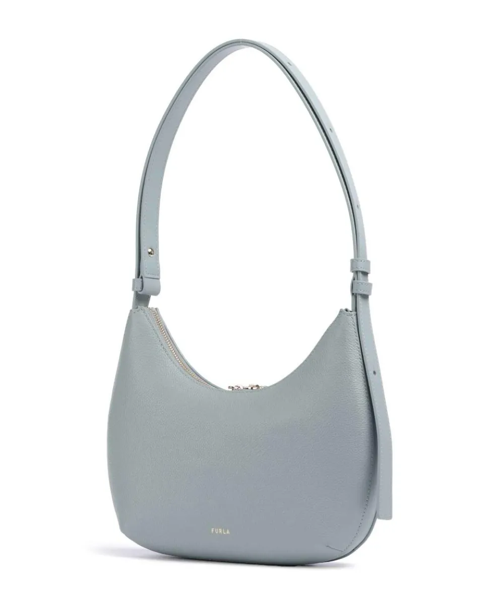 Goccia S Schultertasche genarbtes Kalbsleder blaugrau