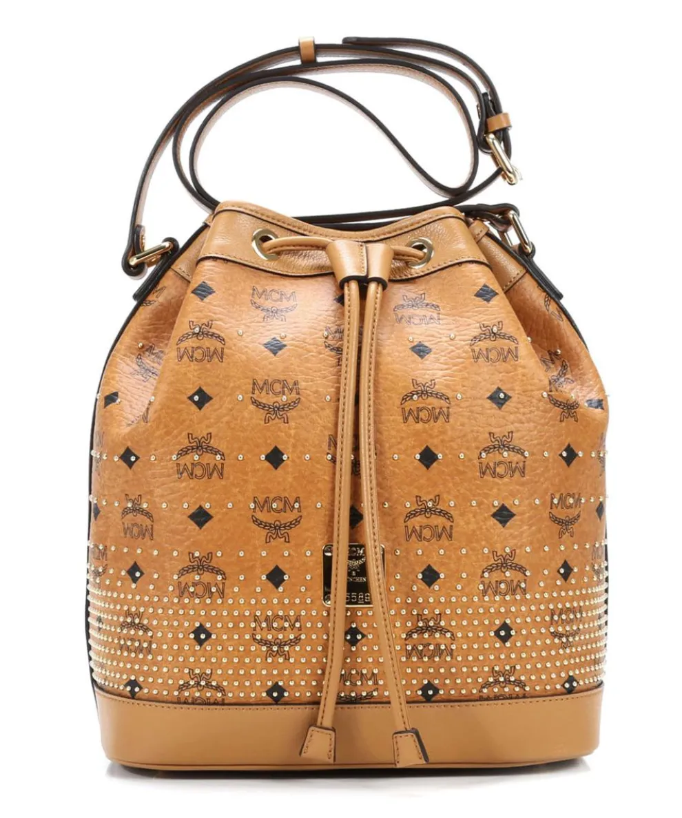 Gold Visetos Beuteltasche Lederimitat cognac