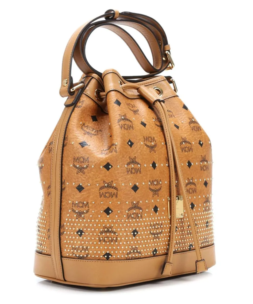 Gold Visetos Beuteltasche Lederimitat cognac