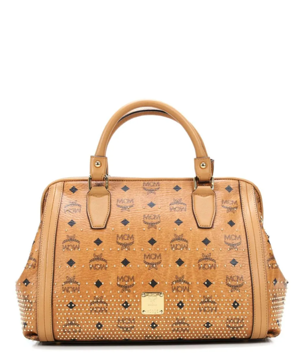 Gold Visetos Handtasche Lederimitat cognac