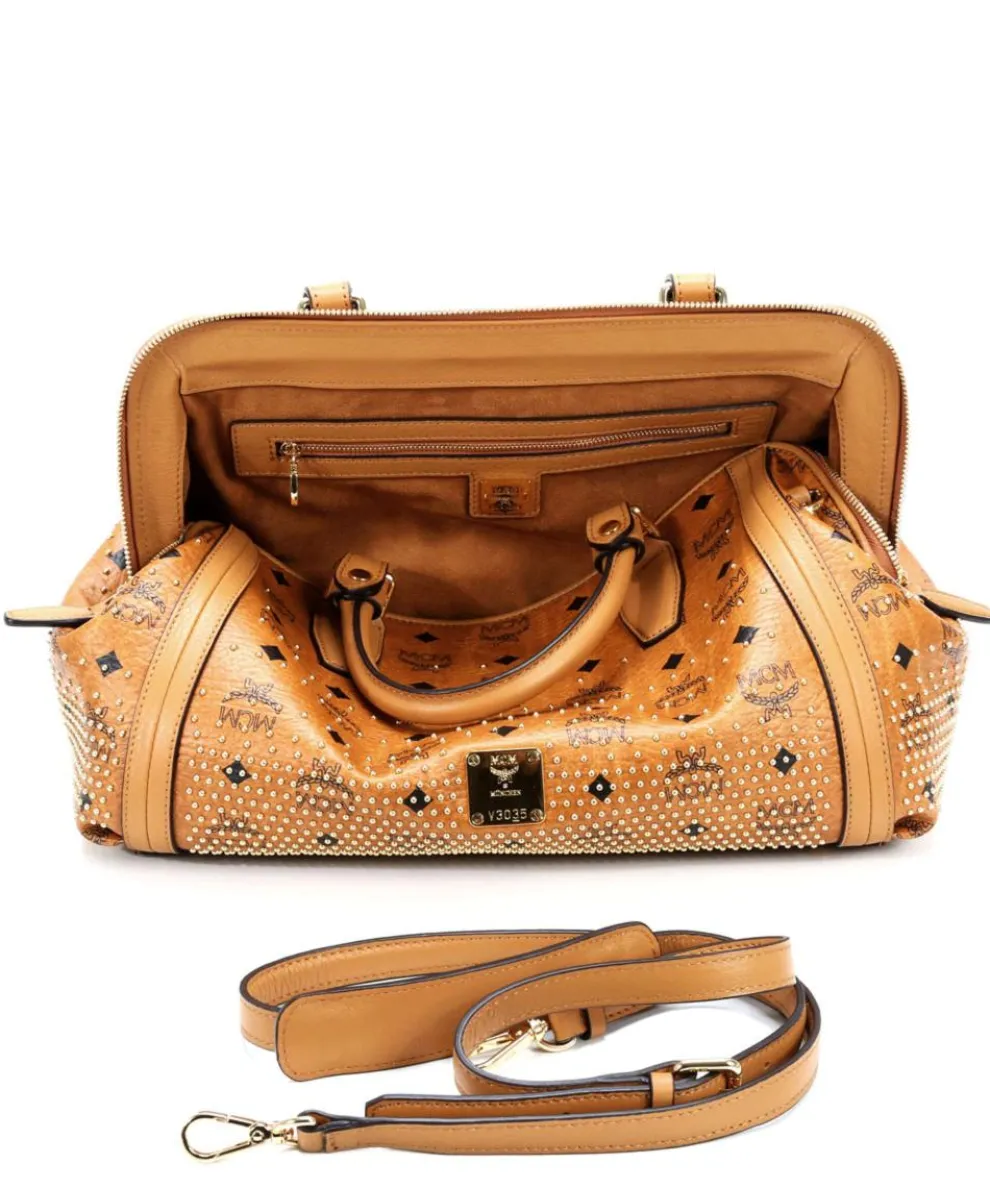 Gold Visetos Handtasche Lederimitat cognac