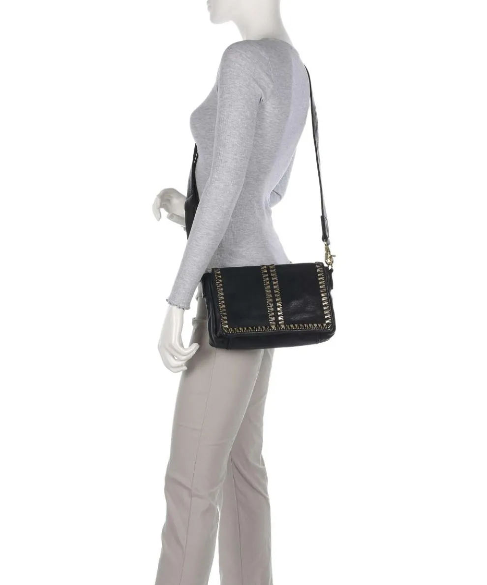 Golden Magic Umhängetasche genarbtes Leder schwarz