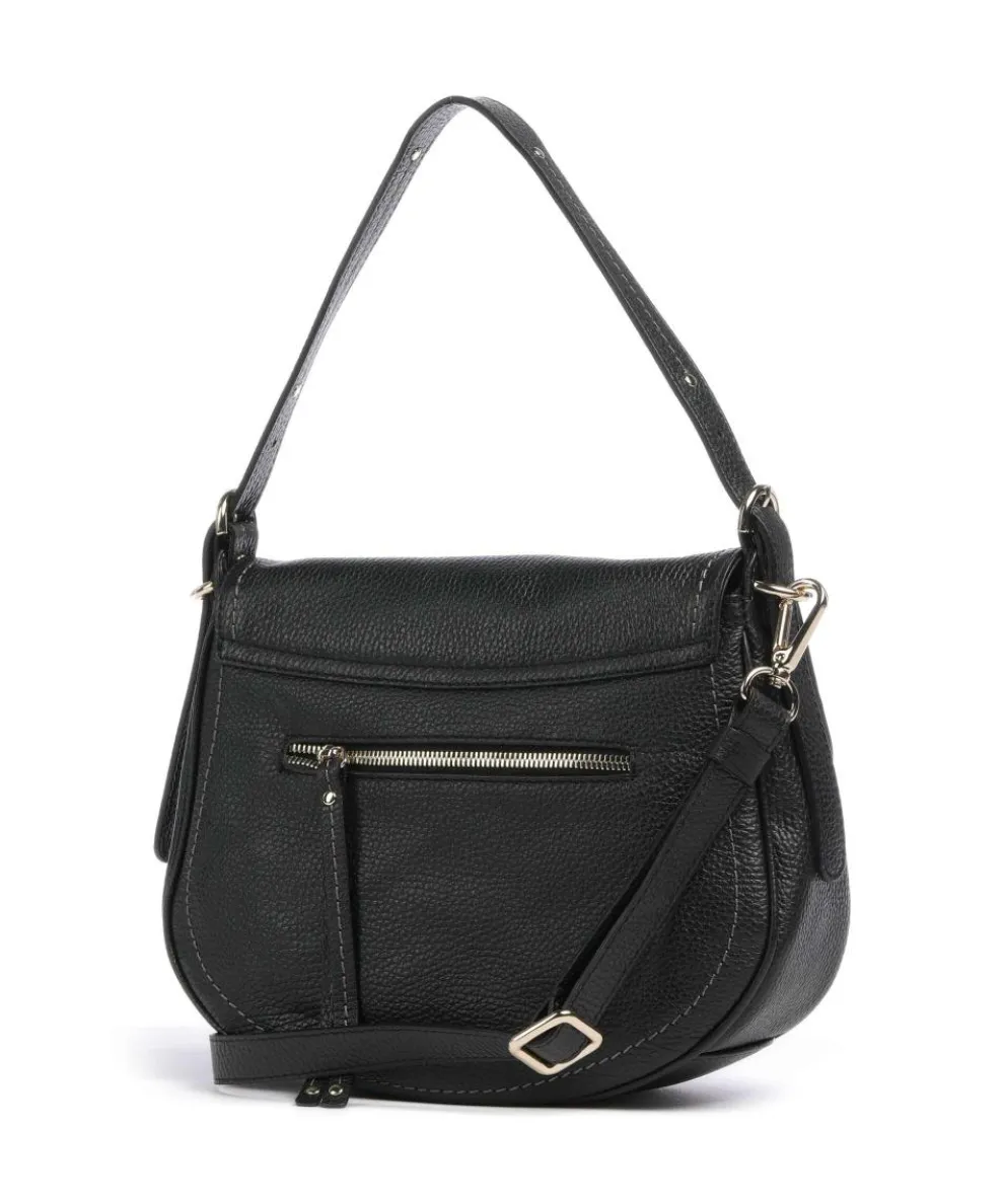 Gondola Stella medium Schultertasche genarbtes Leder schwarz