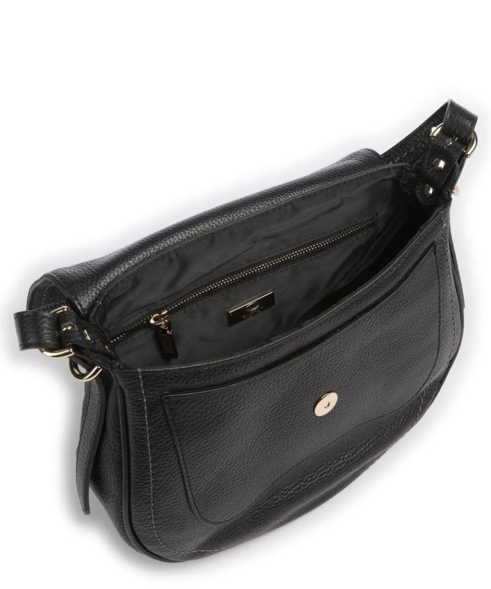 Gondola Stella medium Schultertasche genarbtes Leder schwarz