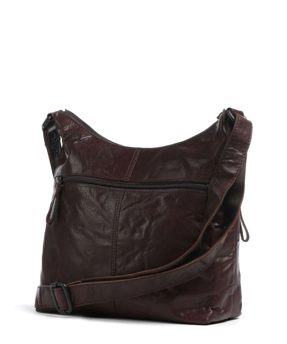 Bronco Morgane Umhängetasche genarbtes Leder dunkelbraun