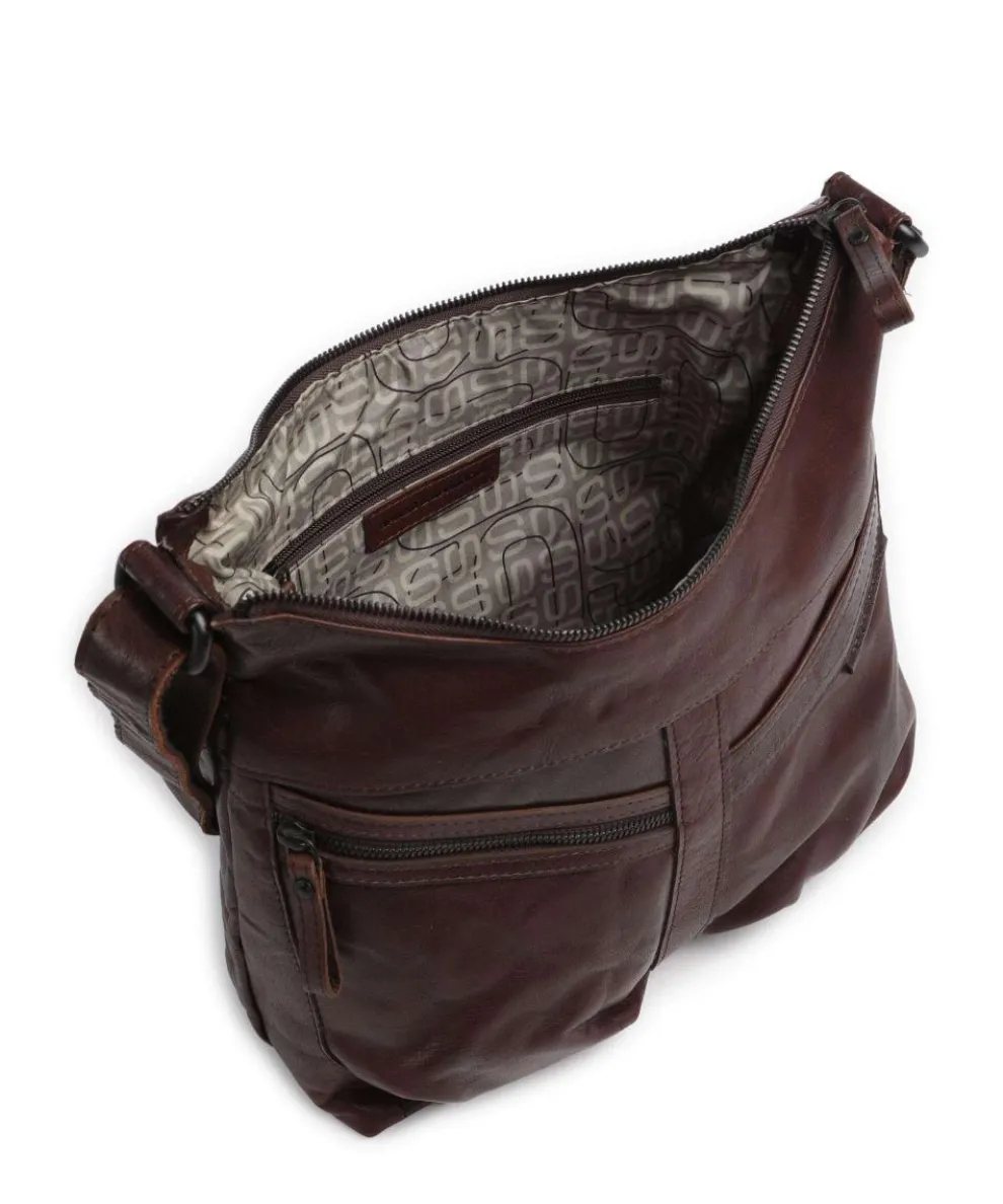 Bronco Morgane Umhängetasche genarbtes Leder dunkelbraun