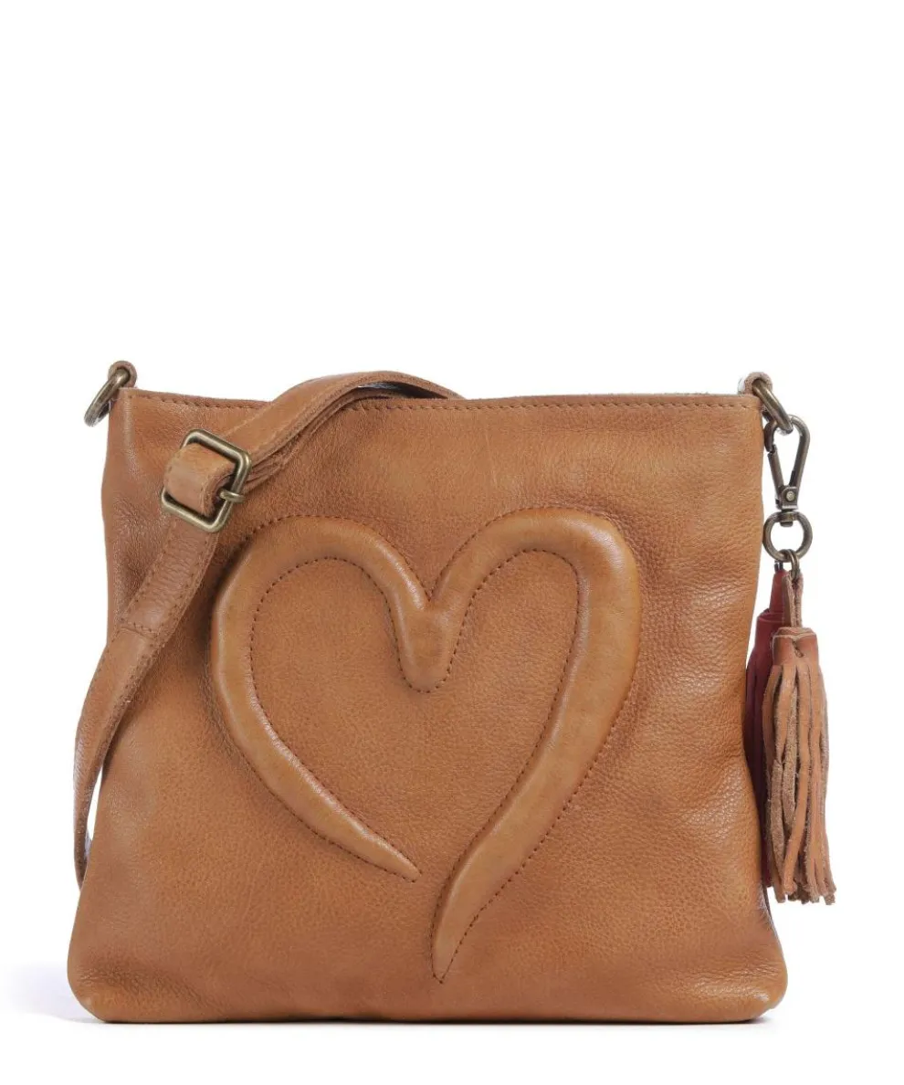 Herzweg 4 Umhängetasche genarbtes Leder braun