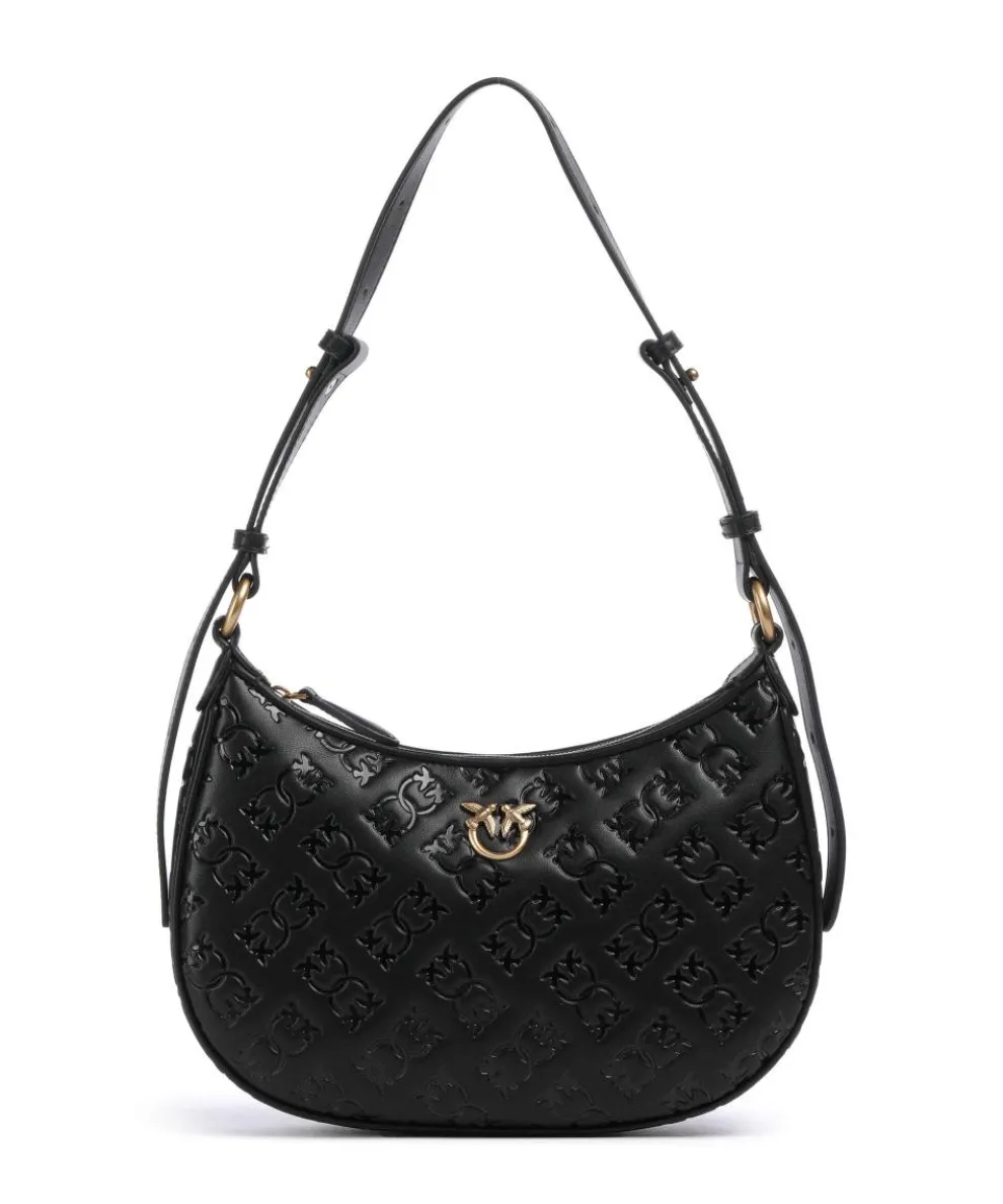 Half Moon Mini Schultertasche geprägtes Kalbsleder schwarz