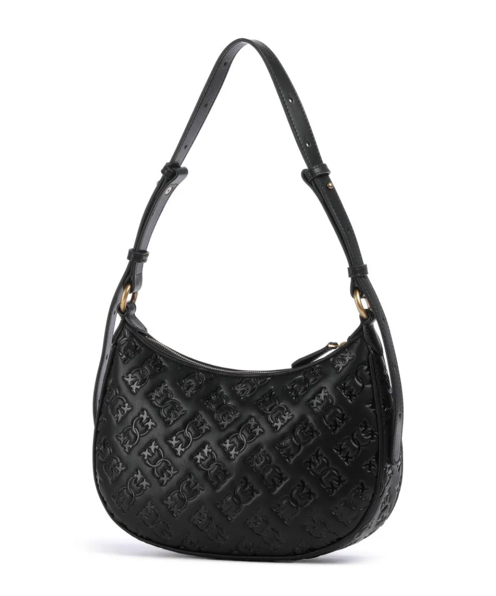 Half Moon Mini Schultertasche geprägtes Kalbsleder schwarz