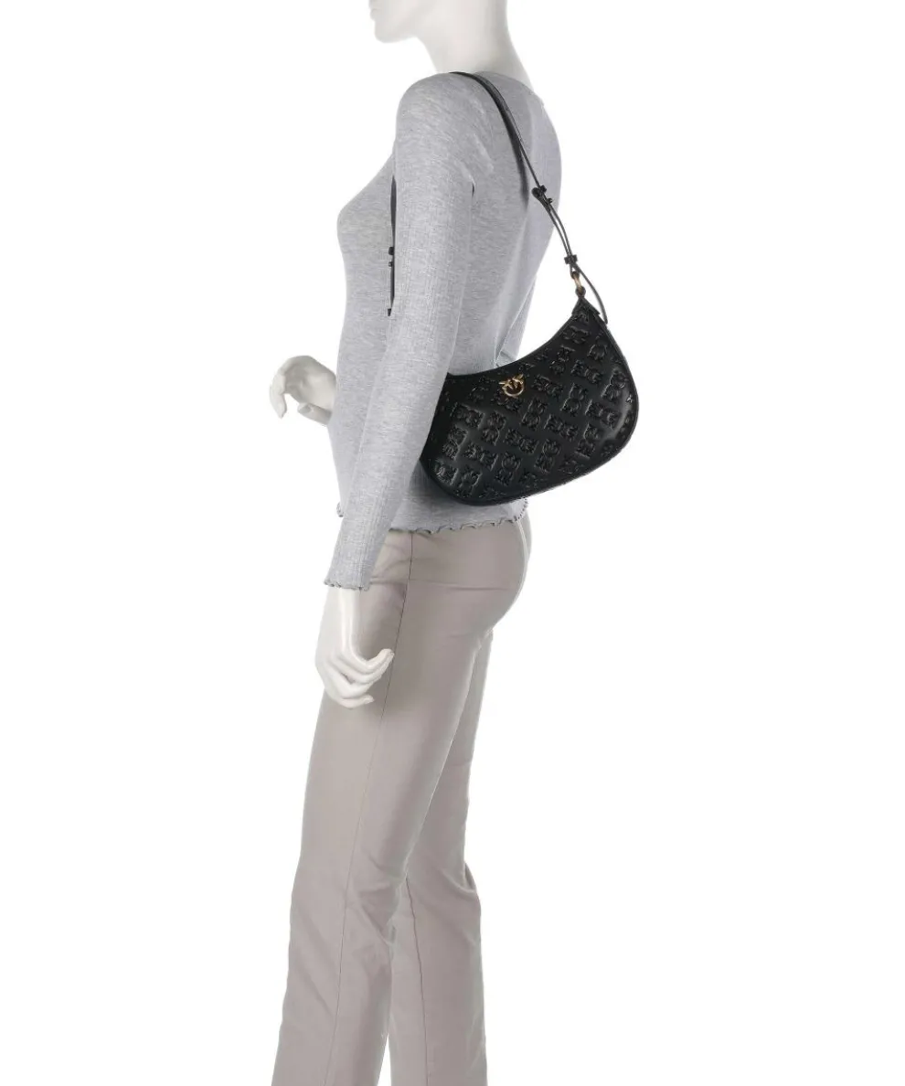 Half Moon Mini Schultertasche geprägtes Kalbsleder schwarz