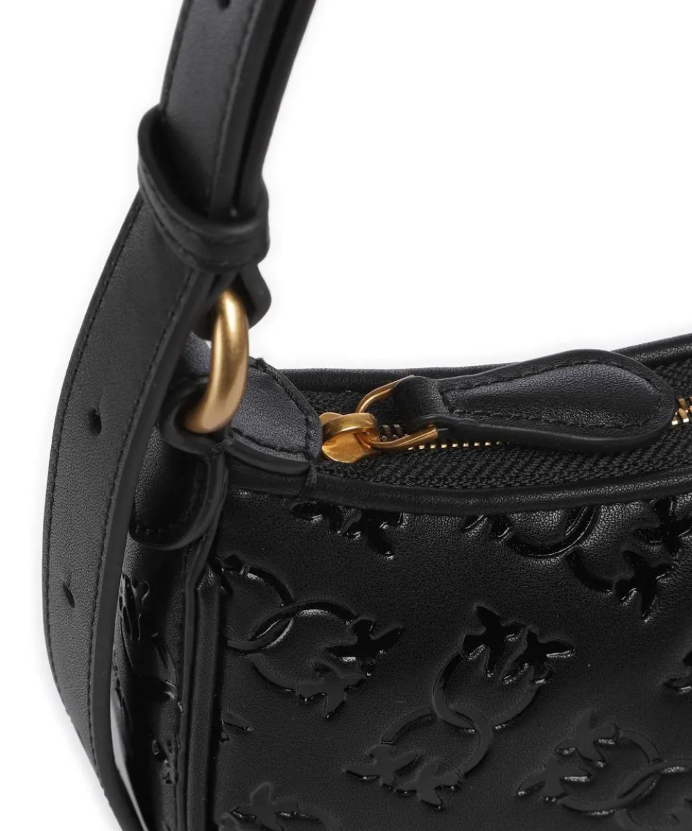 Half Moon Mini Schultertasche geprägtes Kalbsleder schwarz