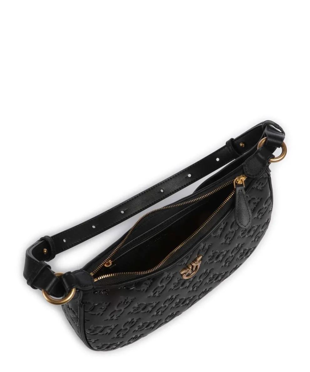 Half Moon Mini Schultertasche geprägtes Kalbsleder schwarz