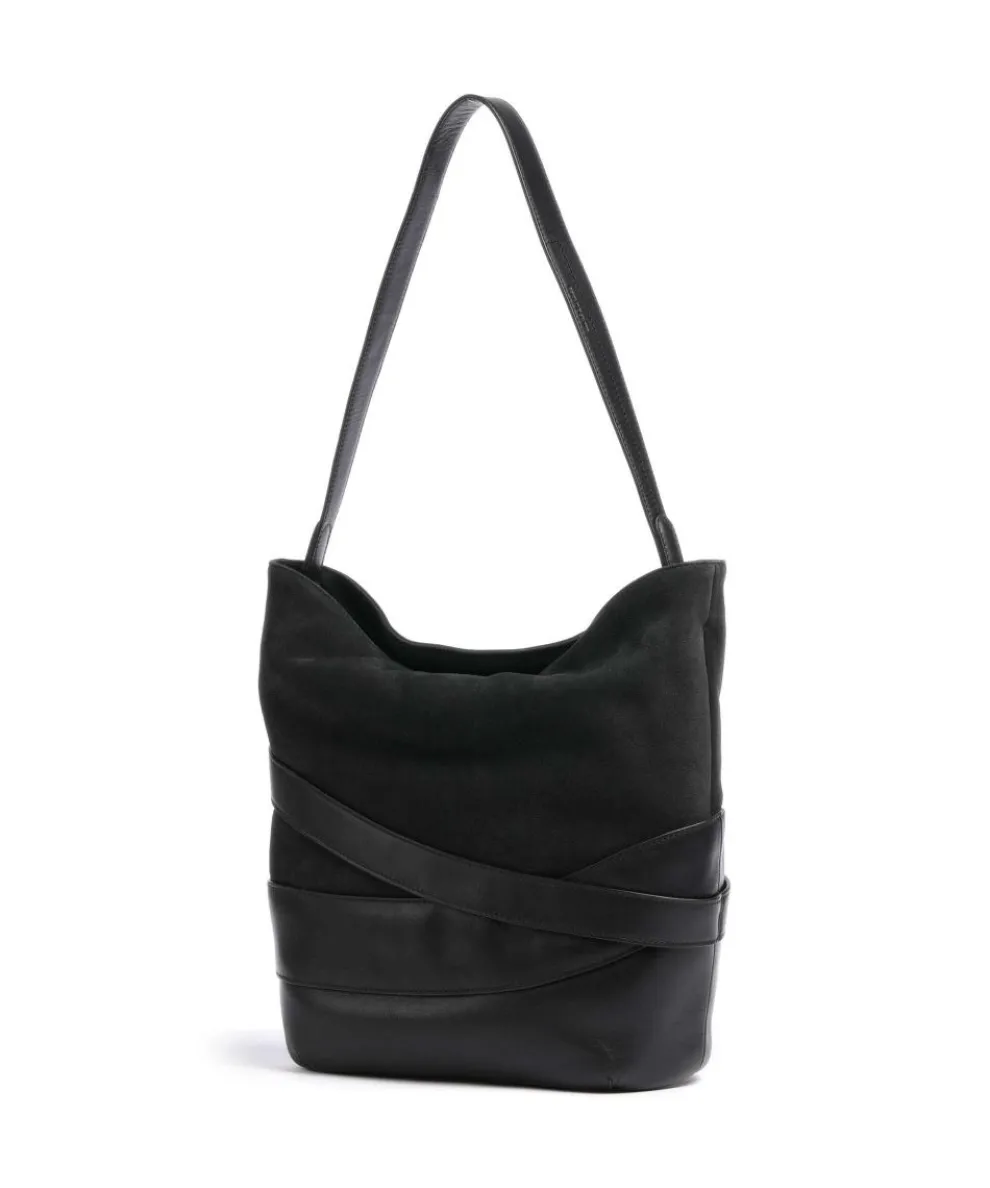 Heavenly Meadow Daydream Beuteltasche fein genarbtes Rindsleder, aufgerautes Rindsleder schwarz