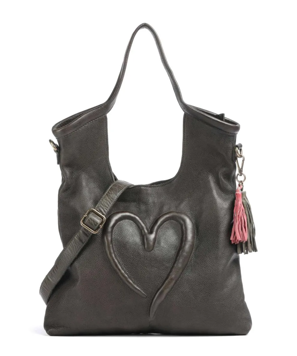 Herzweg 6 Shopper genarbtes Leder dunkelgrün