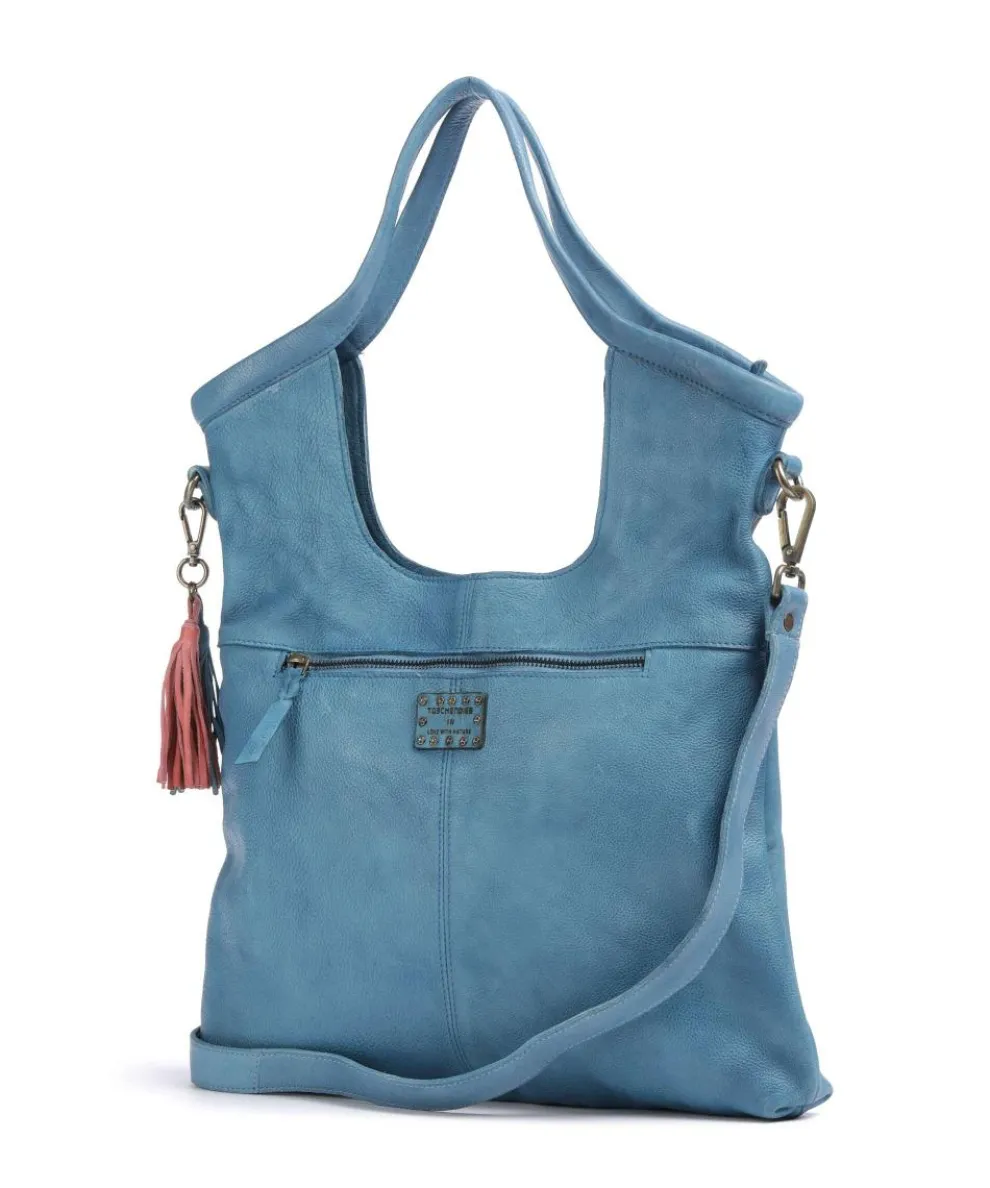 Herzweg 6 Shopper genarbtes Leder blau