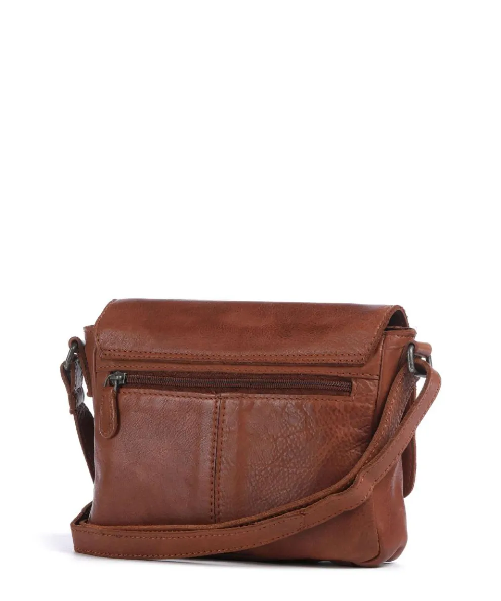 Washed Waxed Cow Ann Umhängetasche genarbtes Rindsleder cognac