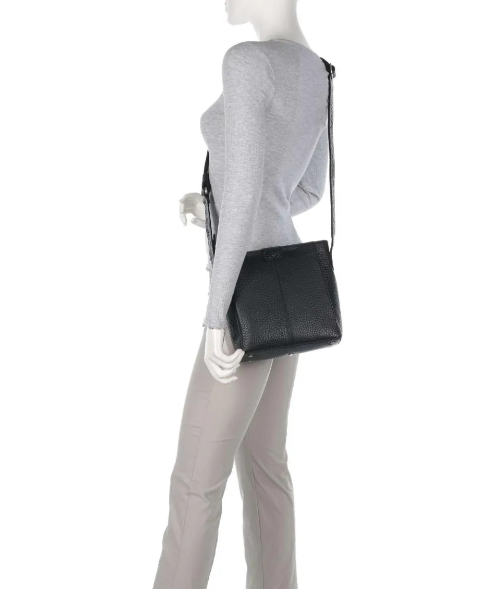 Hirsch Beatrix Umhängetasche genarbtes Leder schwarz