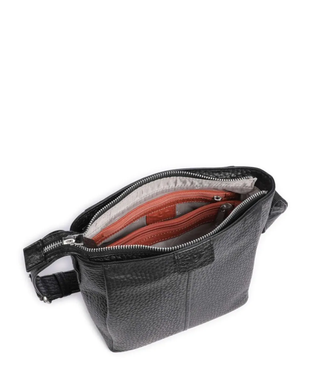 Hirsch Beatrix Umhängetasche genarbtes Leder schwarz