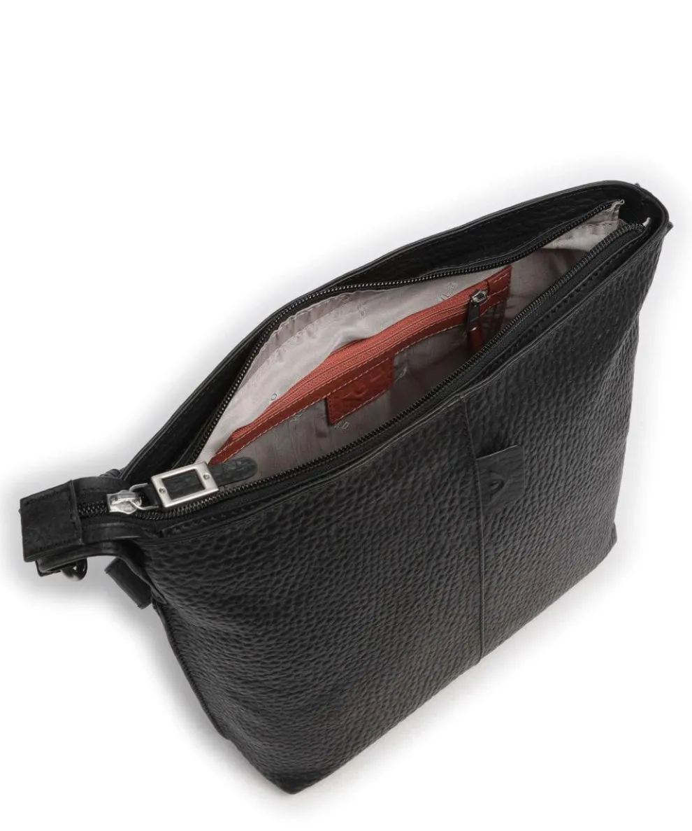 Hirsch Bianca Umhängetasche genarbtes Leder schwarz