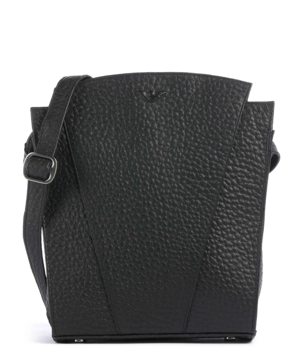 Hirsch Darlene Umhängetasche genarbtes Leder schwarz