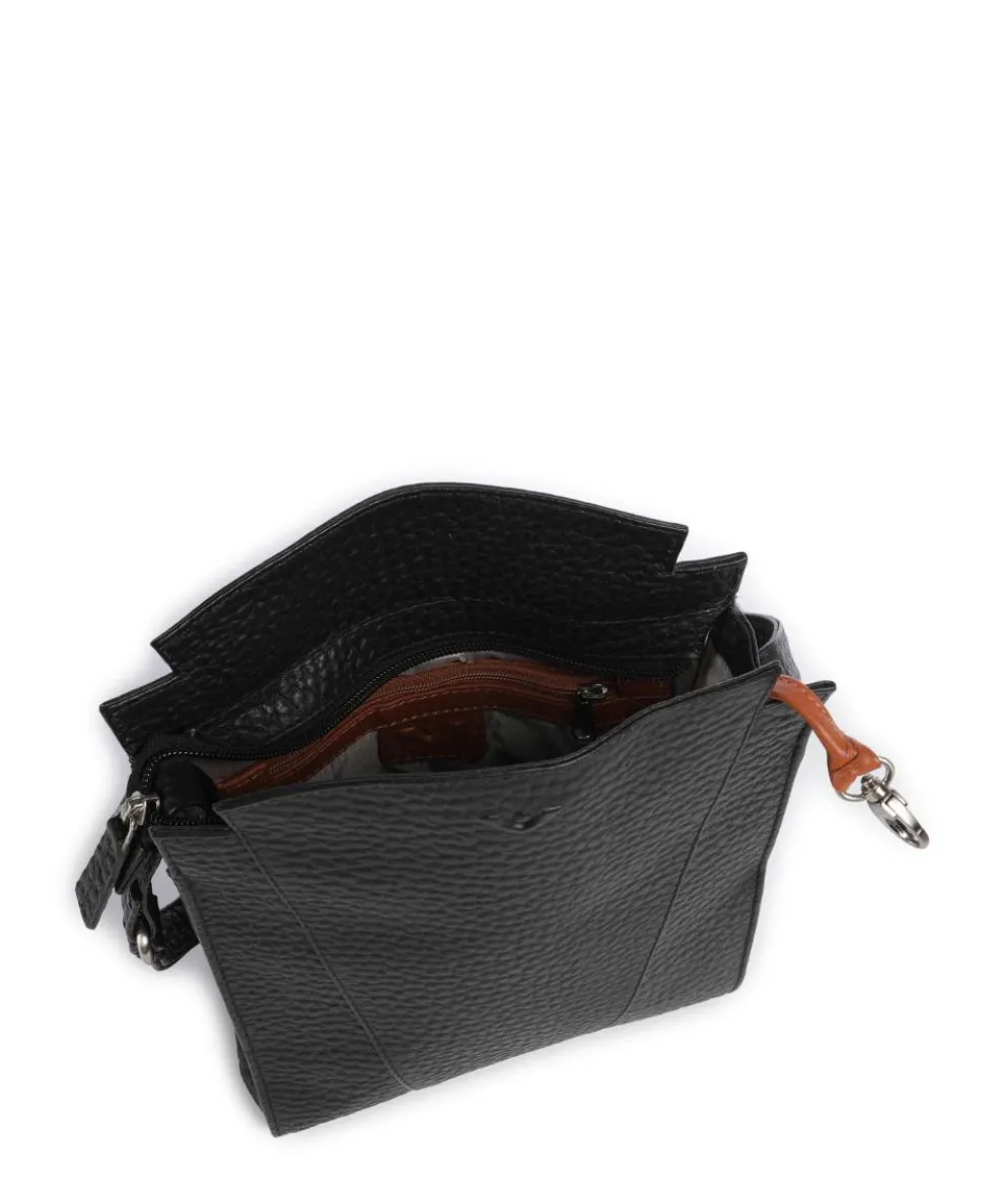 Hirsch Darlene Umhängetasche genarbtes Leder schwarz