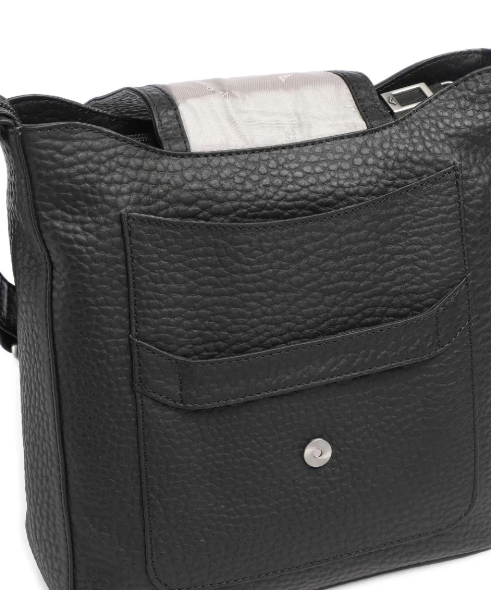 Hirsch Fae Umhängetasche genarbtes Leder schwarz