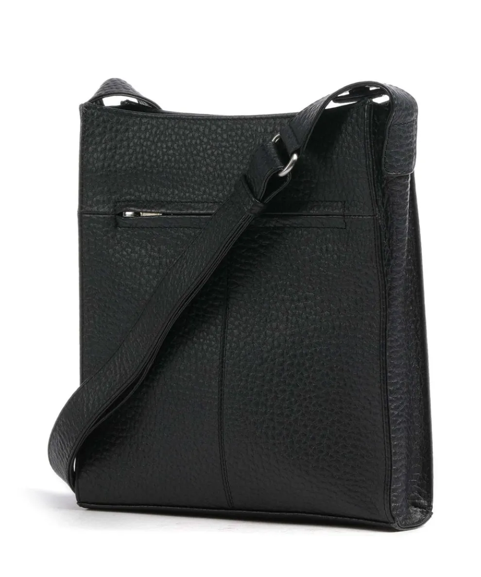 Hirsch Flora Umhängetasche genarbtes Leder schwarz