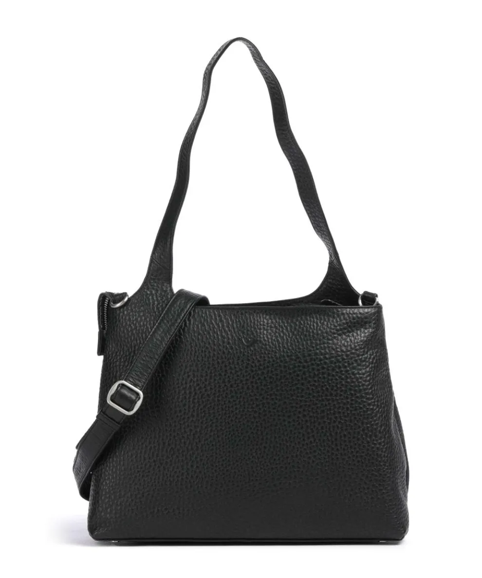 Hirsch Gisela Schultertasche genarbtes Leder schwarz