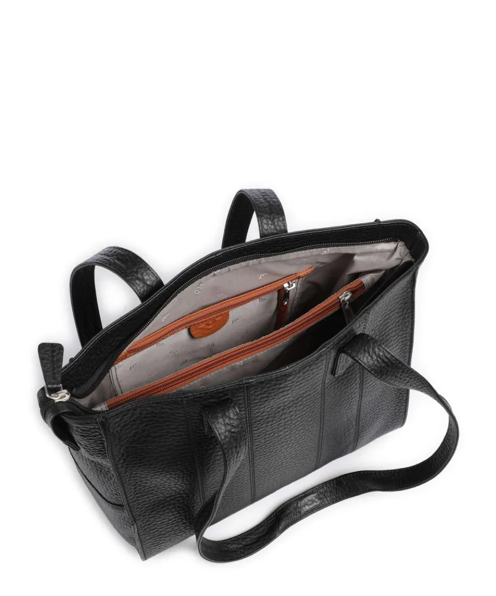 Hirsch Mandira Schultertasche genarbtes Leder schwarz