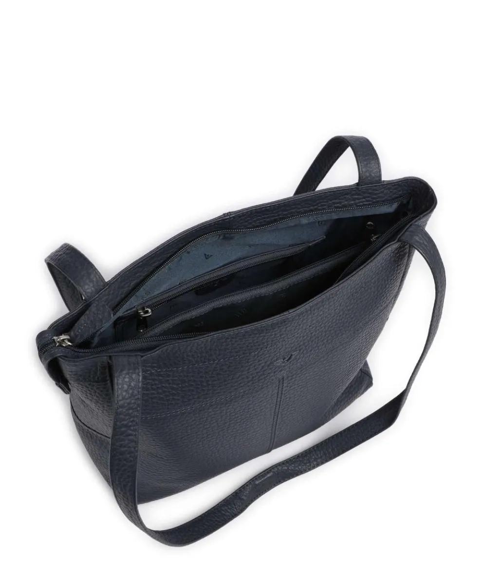 Hirsch Quila Schultertasche genarbtes Leder graublau