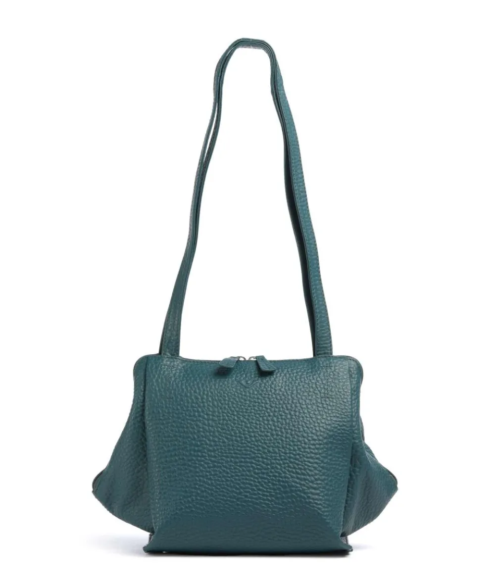 Hirsch Schultertasche genarbtes Leder petrol