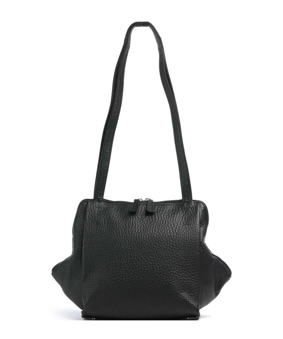 Hirsch Schultertasche genarbtes Leder schwarz