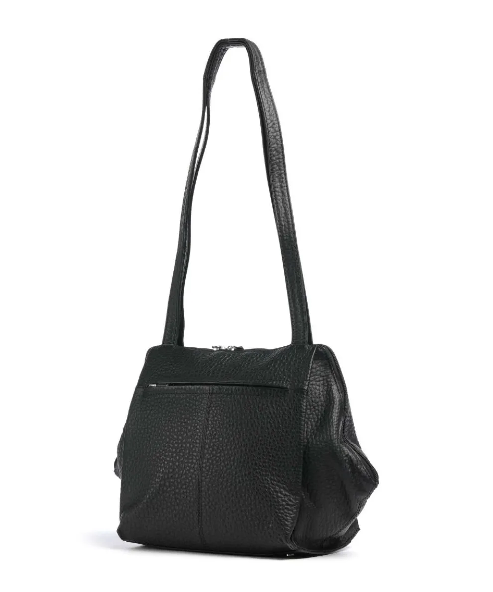 Hirsch Schultertasche genarbtes Leder schwarz